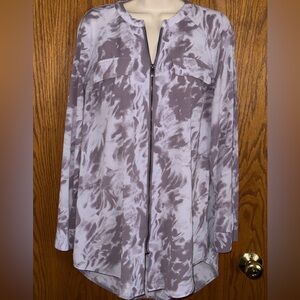 Rock & Republic Tunic Top Zip Front Faux Pockets Roll Tab Sleeves Women Size Med